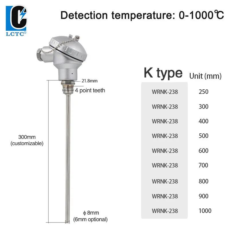 Armored Stainless Steel K-type Furnace Thermocouple WRNK-238 High Temperature Temperature Probe Sensor