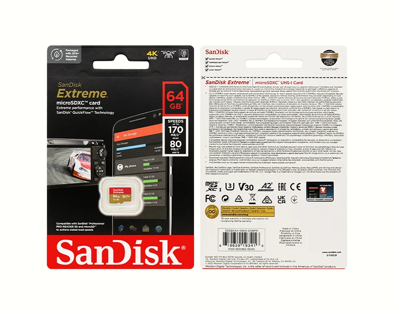Sandisk Micro SD-Karte v30 32GB 64GB TF-Karte Klasse 10 128GB extreme Speicher karte für Kamera-Drohne 190 Original bis zu MB/s – Detail 13