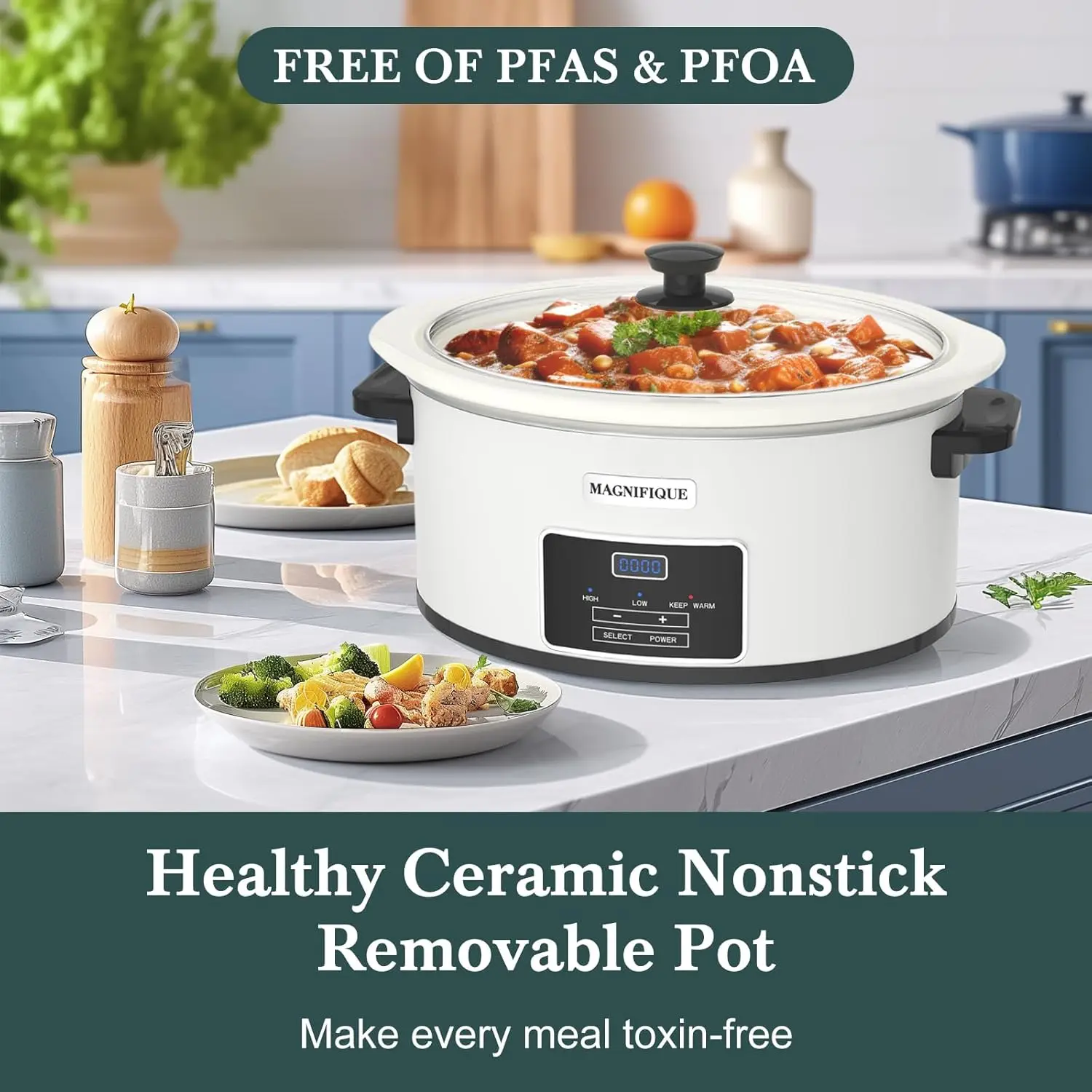 طباخ بطيء قابل للبرمجة MAGNIFIQUE مع مؤقت ، 7 كوارت ، حافظ على الدفء ، أجهزة مطبخ صغيرة للعشاء العائلي ، سلسلة 6 زائد الناس