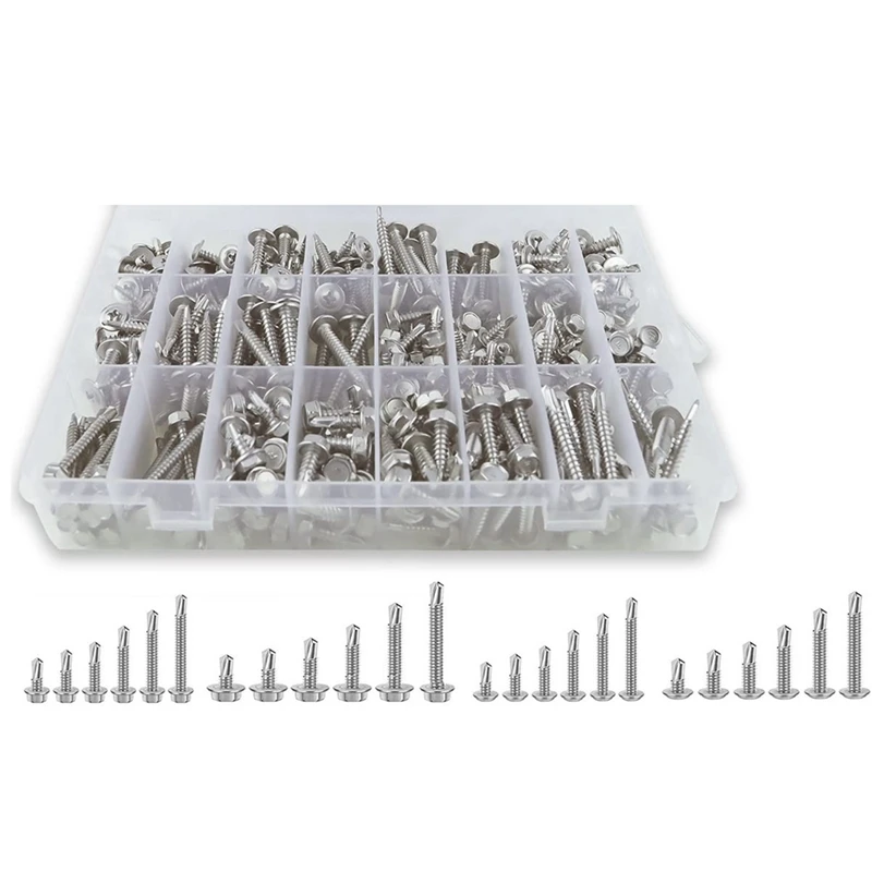 

Self Drilling Screws,404Pcs M8 M10 Stainless Steel Hex Head & Wafer Head Self Tapping Screws Assortment Kit