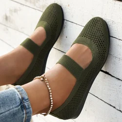 2024 Women Flats Shoes Slip on Knitting Loafers for Women Round Toe Single Shoes Hollow Out Fashion Mom Casual Shoes for Ladies