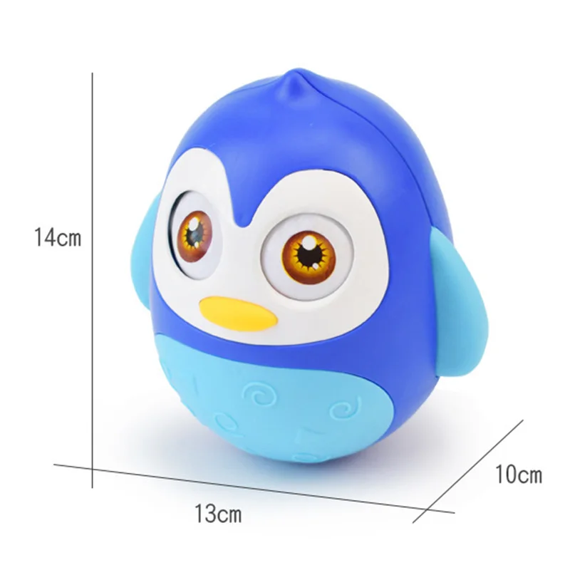 Baby Penguin Roly Poly Toys for 0-18M Infant Tummy Time Tumbler Wobbler Toy Bell Blink Eyes Newborn Rattles Silicone Teether