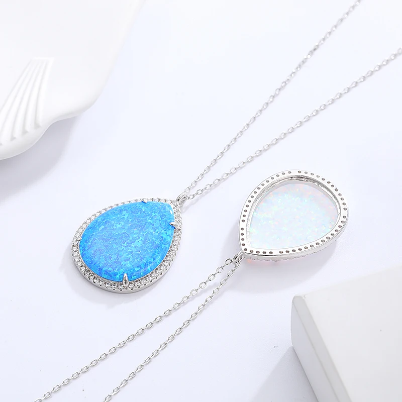 MYOP Synthetic OPAL Blue Pear-Shaped Necklace To Celebrate Christmas And Enjoy The Shining, Warm Winter Stories