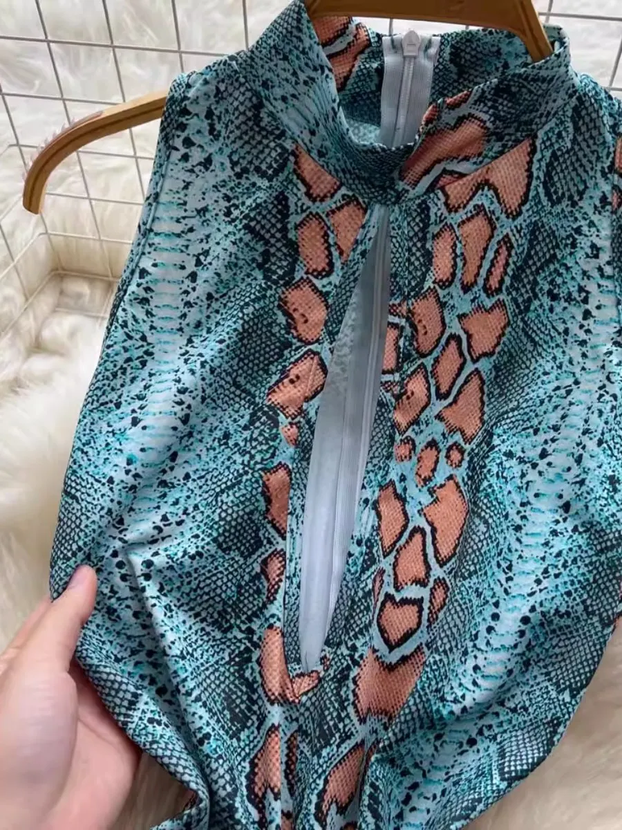 Foamlina European Retro Socialite Snake Print Jumpsuit Women Summer Sleeveless Tight Streetwear Mature Sexy Girl Long Pants