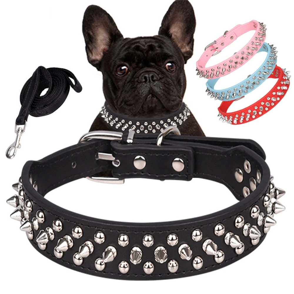 Pet Dog Rivet Collars PU Leather Round Bullet Nail Studded Necklace Spiked Strap Punk Style Small Dogs Cat Collar