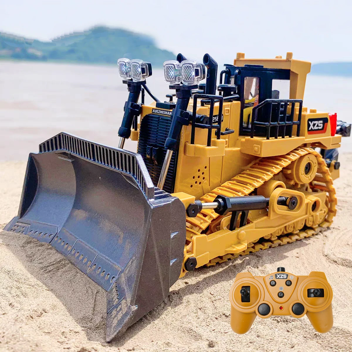 1:24 RC Bulldozer 2.4G 9CH Remote Control Dump Truck Crawler Tractor Engineering Vehicle with Light Boy Toy Birthday Gifts