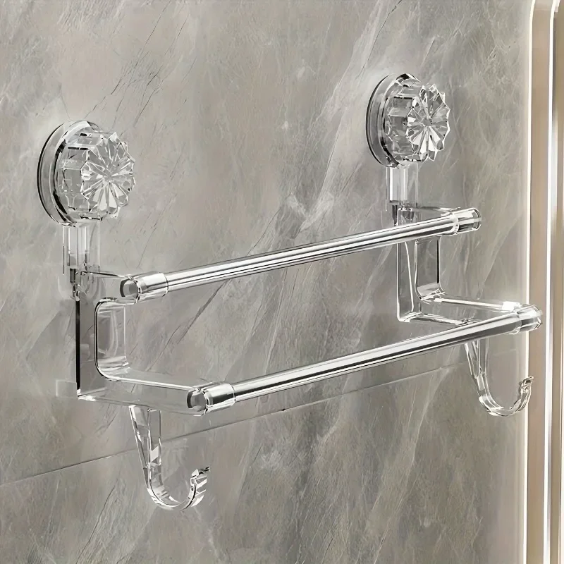 Double Suction Towel Rack Stainless Steel Bath Towel Rack Bathroom Storage No Holes, No Installation and No Damage To The Wall