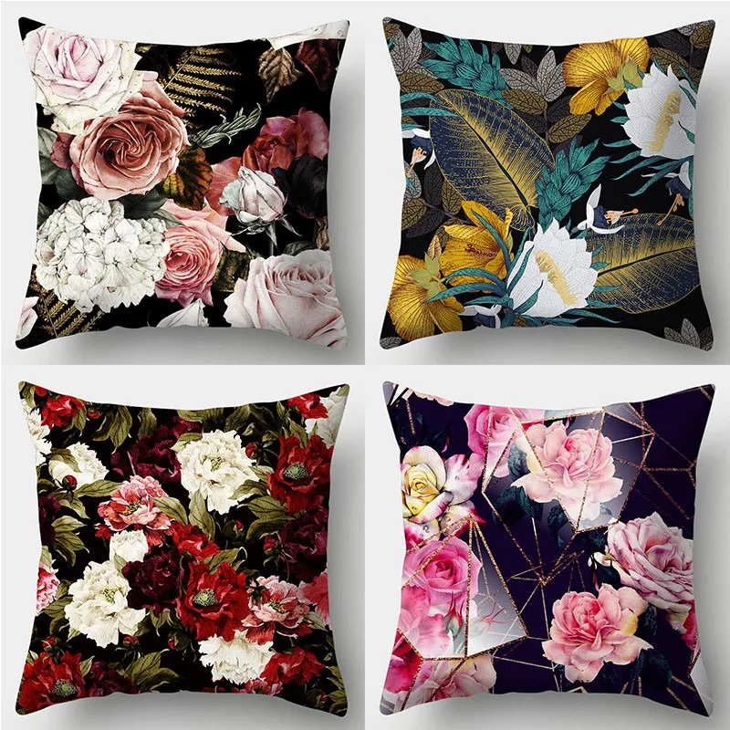 Peony Flowers and Roses Pillowcase 45cmX45cm Square Sofa Pillow Cover Vintage FlowersCushion cover