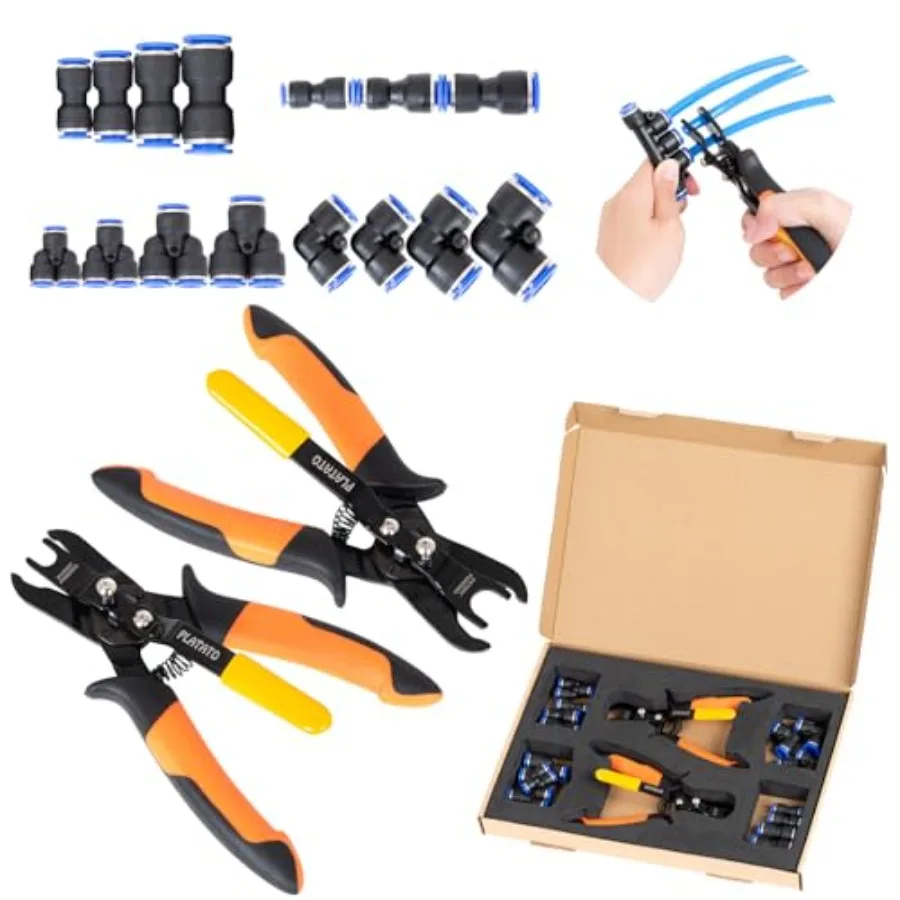 

Push to Connect Fittings Air Line Disconnect Tool Kit for 1/4 5/16 3/8 1/2 6mm 8mm 10mm 12mm Quick Connect Release Pliers with