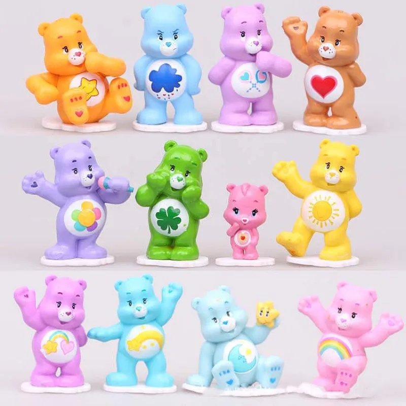 

Kawaii Figure Carebears 12pcs Cartoon Care Bears Doll Ornaments Cute Rainbow Bear Car Ornaments Collect Decorate Figure Gift