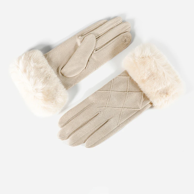 النساء الشتاء الدفء شاشة تعمل باللمس الجلد المدبوغ شعرية قفازات شعر المعصم موضة أنيقة مزاجه يندبروف محرك #5