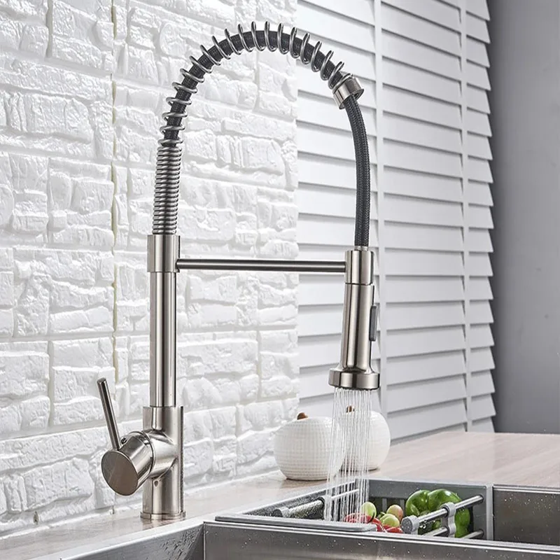 

Матовый выдвижной кухонный смеситель, хромированная насадка с двумя режимами, смеситель для горячей и холодной воды, кран, латунные пружинные смесители для кухонной мойки