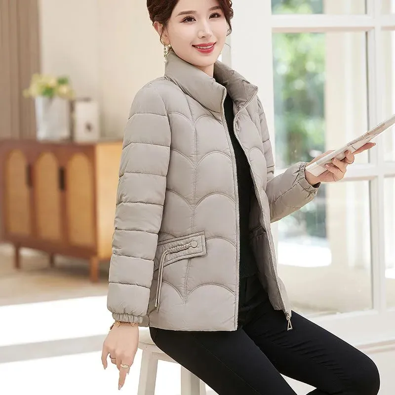 asual Down Cotton Jacket Woman Short Parkas Winter New Fashion Stand Collar Thick Mom Padded Coat Foreign Loose Outerwear B591