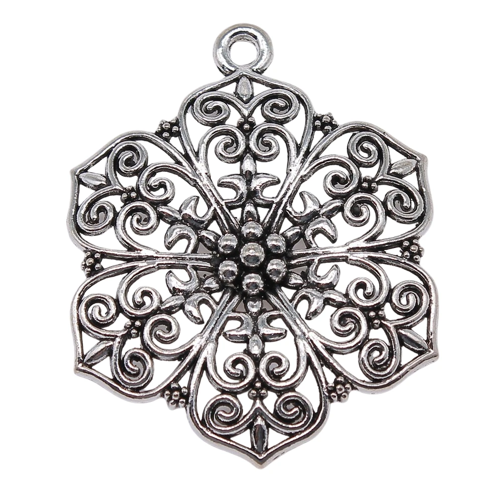 WYSIWYG 1pcs 66x52mm Filigree Big Flower Carved Bohemia Pendants Charm For Jewelry Making Necklace Making