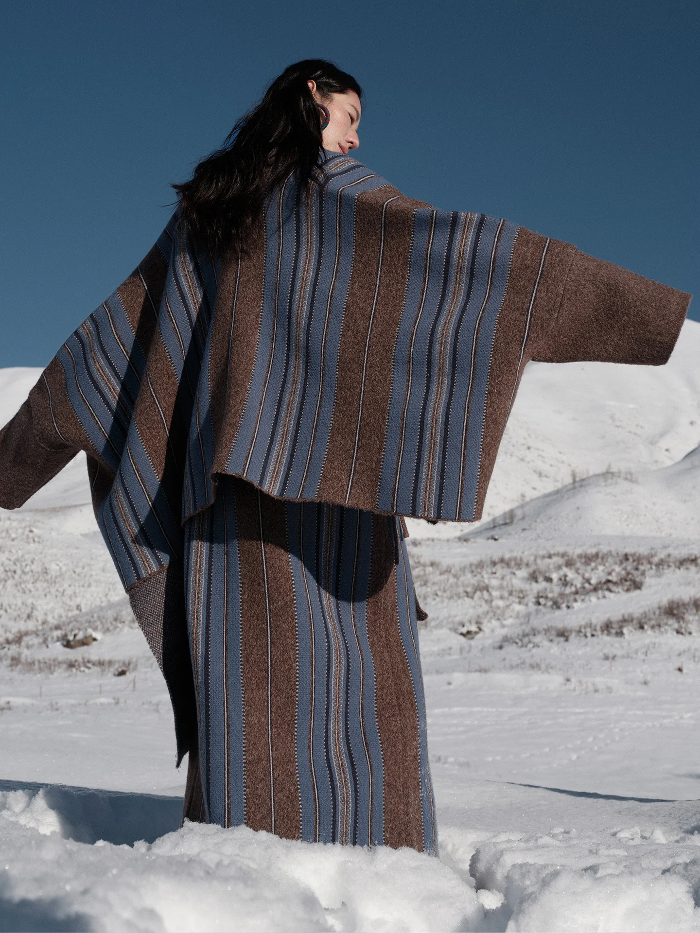 

Зимний свитер-накидка Ele из смесовой шерсти и верблюжьего пуха с полосатым узором, длинный рукав, свободный крой, женский модный комплект