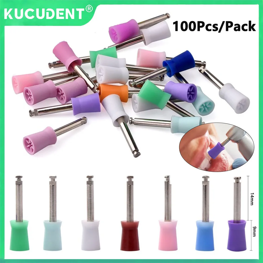 100 Pcs Dental Rubber Polishing Cup Nylon Prophy Brush Teeth Polisher for Contra-Angle Low Speed Handpiece Dentistry Tool
