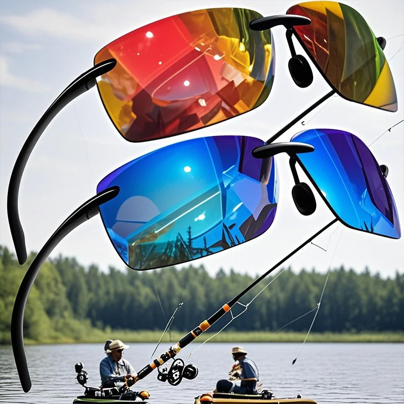 1 قطعة/2 قطعة TR90 خفيفة النظارات الشمسية الرجال العلامة التجارية بدون شفة الإطار القيادة مرآة ظلال الرياضة الصيد البيسبول نظارات #2