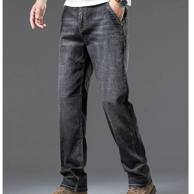 Summer Jeans Tall Man Thin Straight Plus Size 140KG Blue Denim Black Extra Long Pants Thin Male Stretched Lengthened Trousers