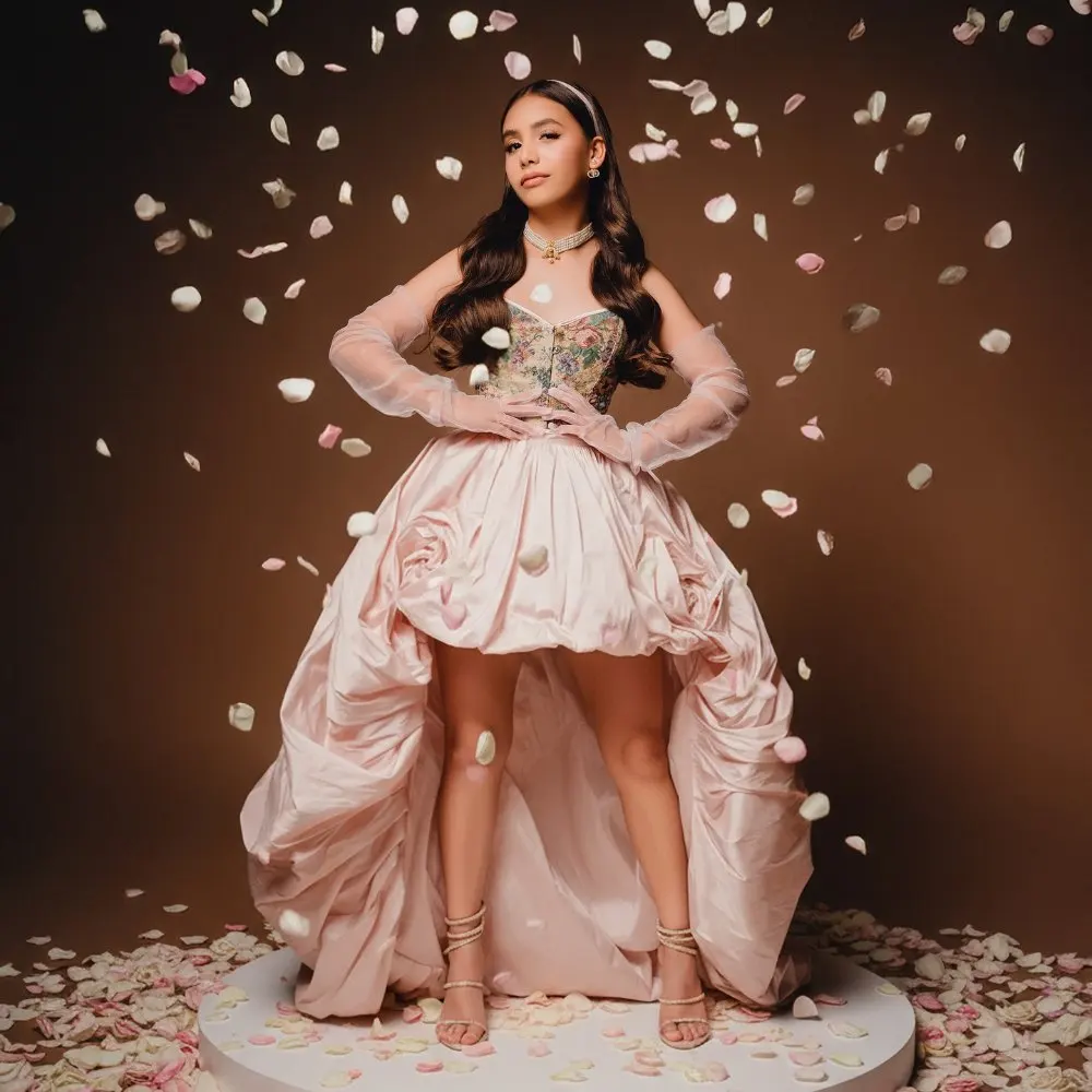 

Asymmetrical A‑Line Skirt with Cascading Ruffle Roses – Premium Satin, Front‑Short/Back‑Long Design, Summer/Autumn 2026 Puffy