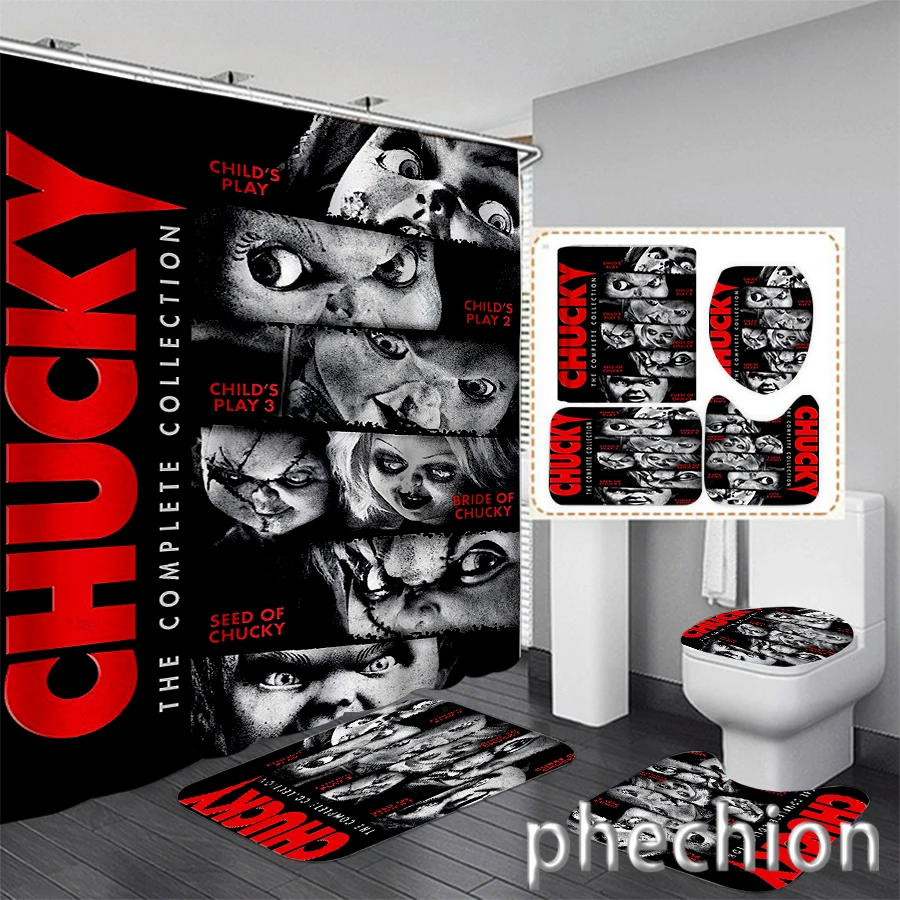 New 3D Print Chucky Shower Curtain Waterproof Bathroom Curtain Anti-slip Bath Mat Set Toilet Rugs Carpet VR64