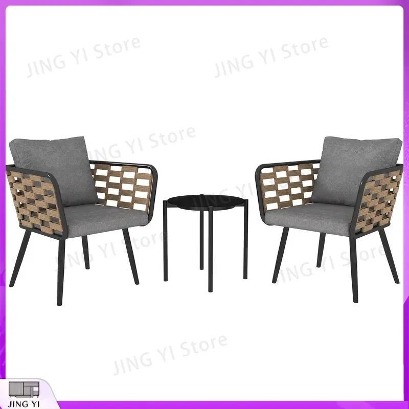 3 Piece Rattan Bistro Set Wicker Garden Furniture Set with Cushions Outdoor Patio Table Chair Set for Backyard
