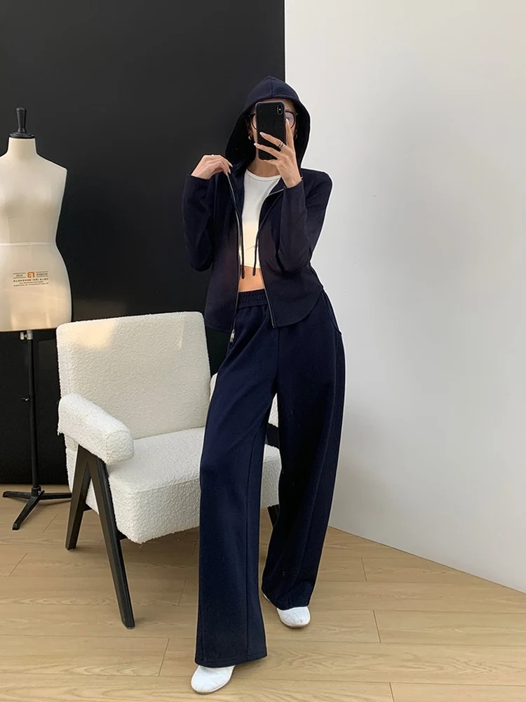 

Autumn Winter Thi Fce Comfortable Hoodie Pants Set High Waist Long Sve Zipper Casual Sle for Women Universal Fit
