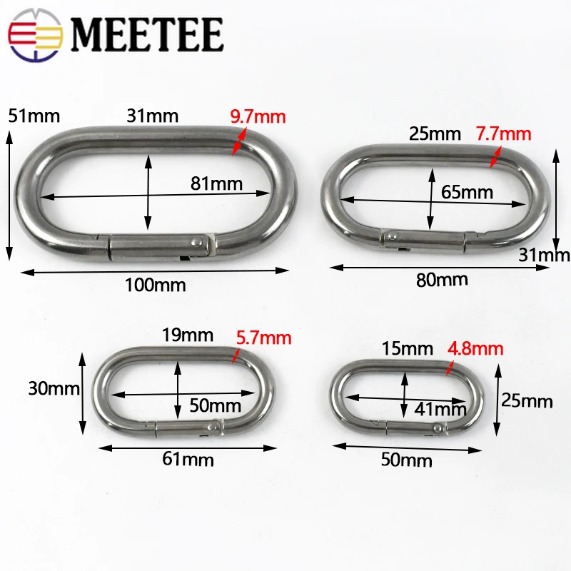 1-5Pcs 5-10cm Stainless Steel Buckles Oval Snap Ring for Keychain Spring Hook Bag Carabiners Clips
