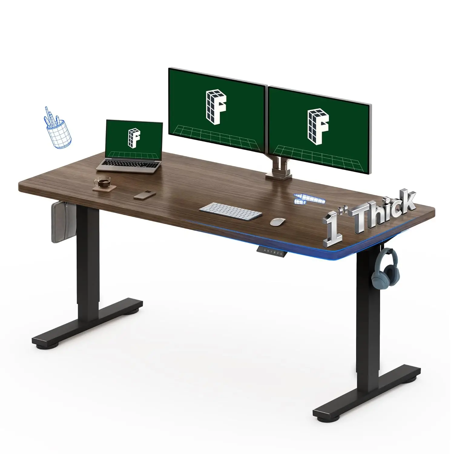 

60"x24" One-Piece Electric Standing Desk, 1" Thick Seamless Desktop for Home Office, Study & Multi-Monitor Setup,, Customized