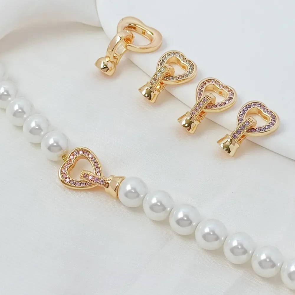 

Позолоченная 14-каратная микроинкрустированная циркониевая застежка в форме сердца, браслет ручной работы, ожерелье, застежка в форме сердца