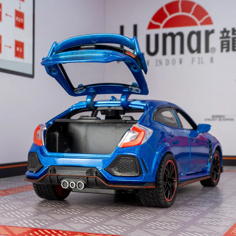 1:32 Honda Civic Type-R alloy car model doors and engine hood, trunk can be opened children's toy car with sound and lighting