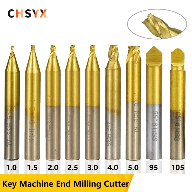1pc 6mm Shank Titanium Coated Key Cutting Machine End Milling Cutter 1/1.5/2.0/2.5/3.0/4.0/5.0mm Vertical Key Machine