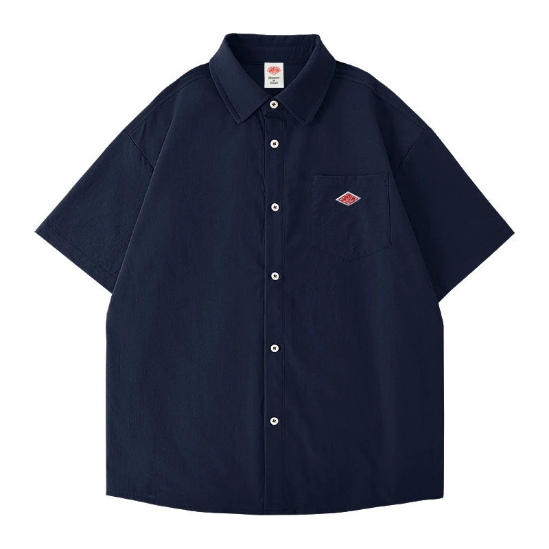 Hot Sales Korean Style Summer With Pocket Embroidery Button Down Tee High Quality Men's Casual Short Sleeve Shirt Fashion Tops
