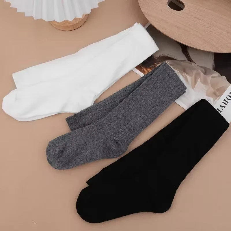 

Wool Socks Woman Autumn/Winter Solid Color Thigh High Medias Lolita Thick Warm Stockings Black White Long Leg Socks for Female