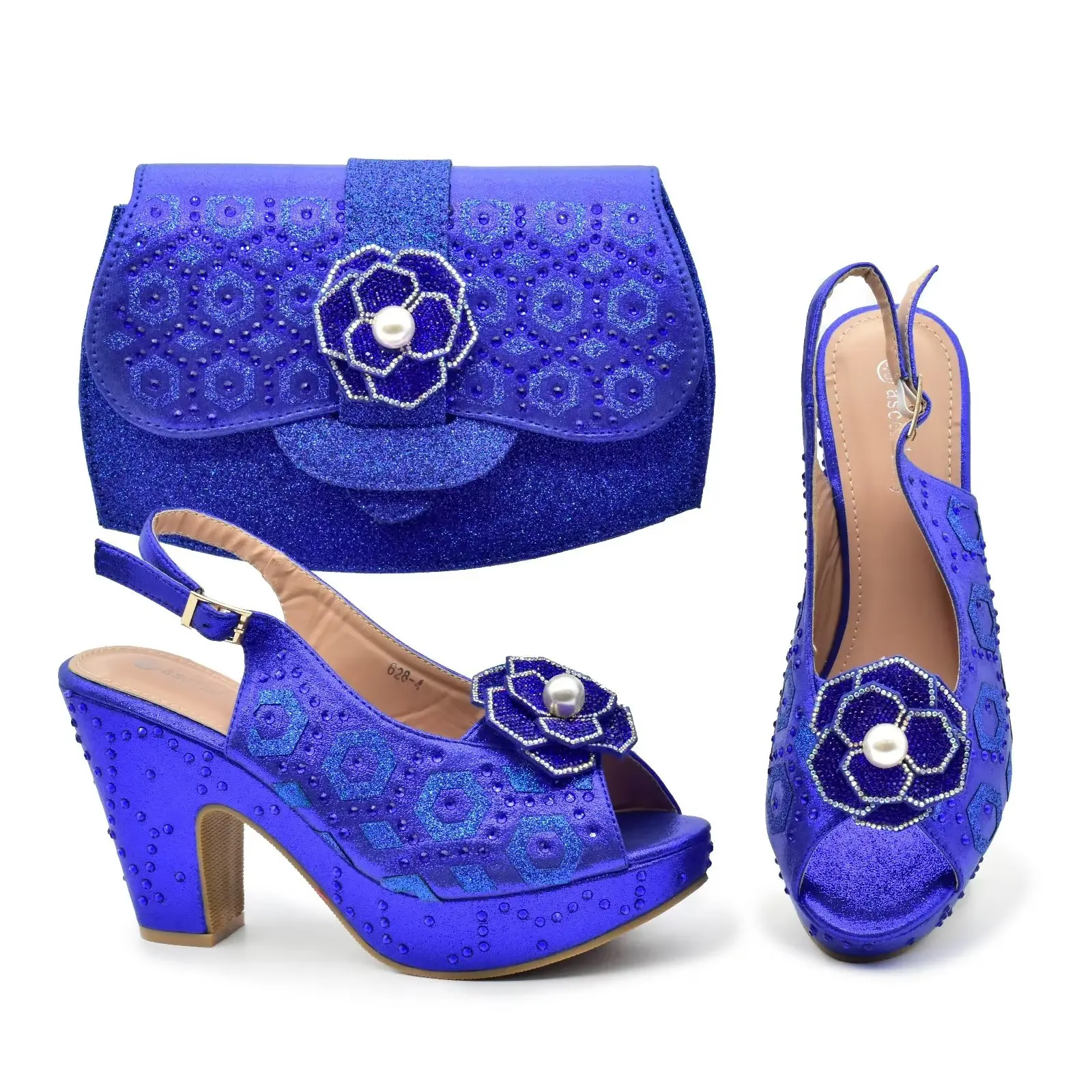 Doershow Italian PURPLE Shoes And Bag Sets For Evening Party With Stones Italian Leather Handbags Match Bags! HGW1-4