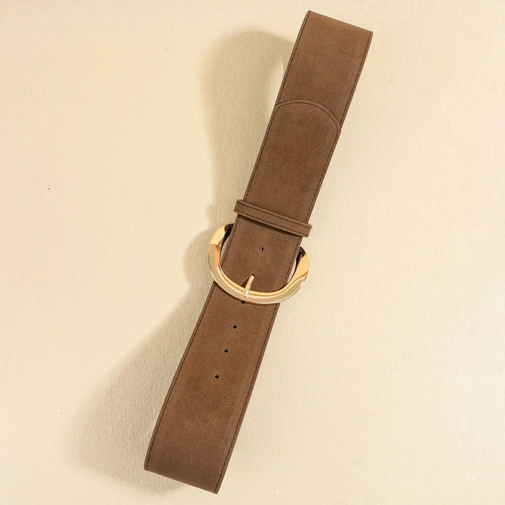 Cintura larga da donna in pelle scamosciata alla moda con rivetti jeans Cintura in pelle con fibbia in metallo Cintura da cowboy occidentale da uomo