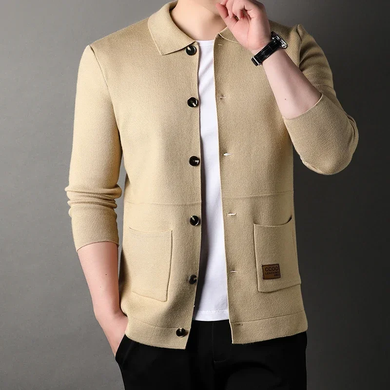 High Quality Men's Knitted Cardigan  Buttonless  Casual  Suits Man Clothes Coats Jacket