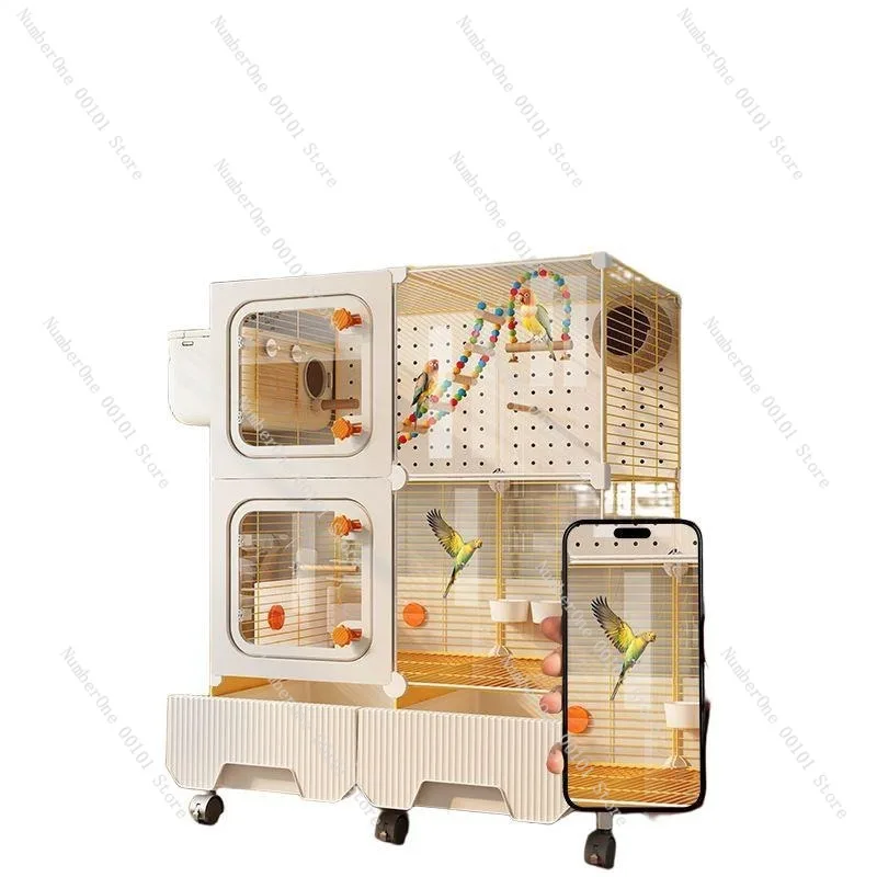 Large transparent parrot birdcage splash-proof household aviary for tiger skin black phoenix peony decorative landscaping luxury
