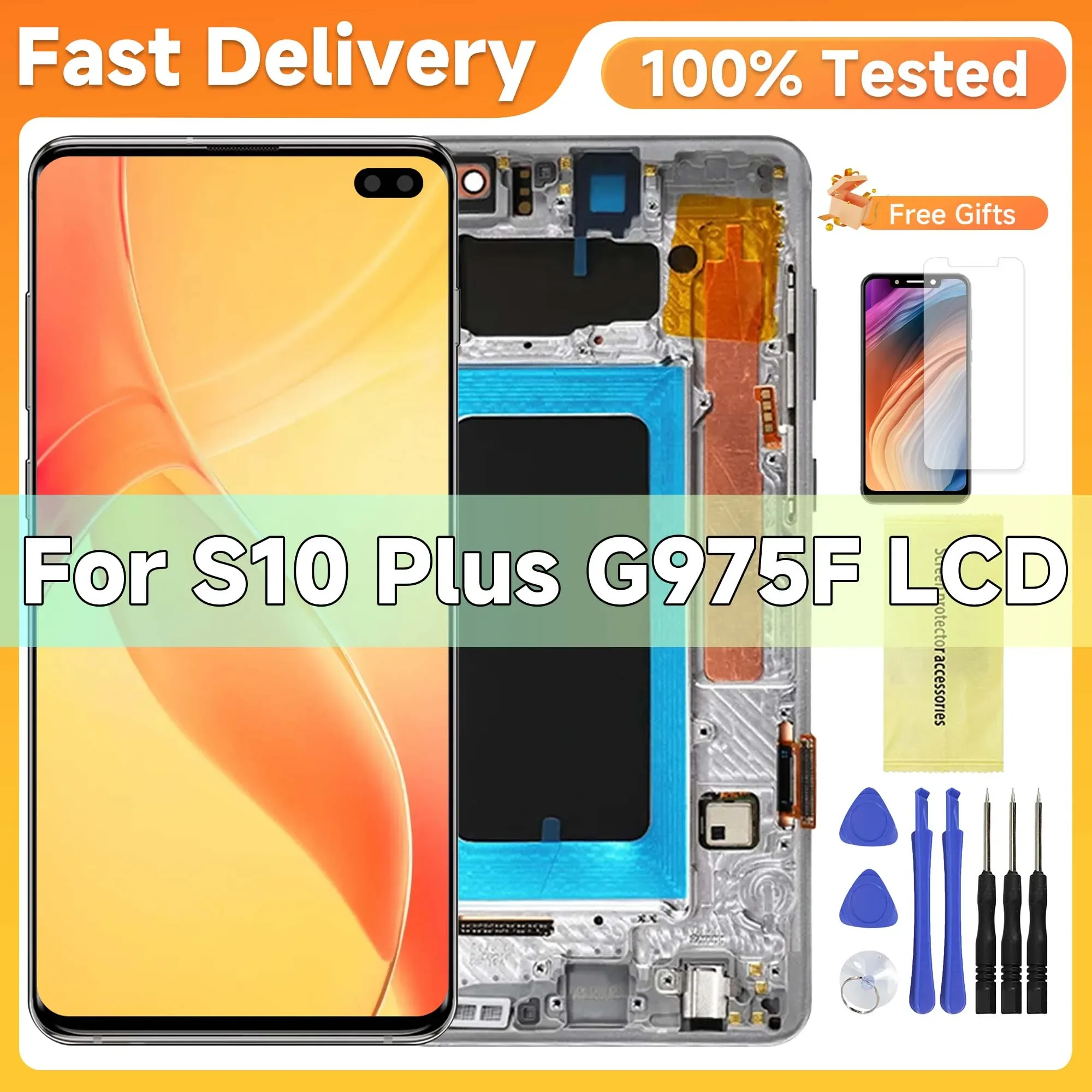 6.4\'\' OLED For Samsung S10 Plus LCD G975F/DS G975 G975U SM-G975 Display touch screen Digitizer Assembly S10+ Display With Frame