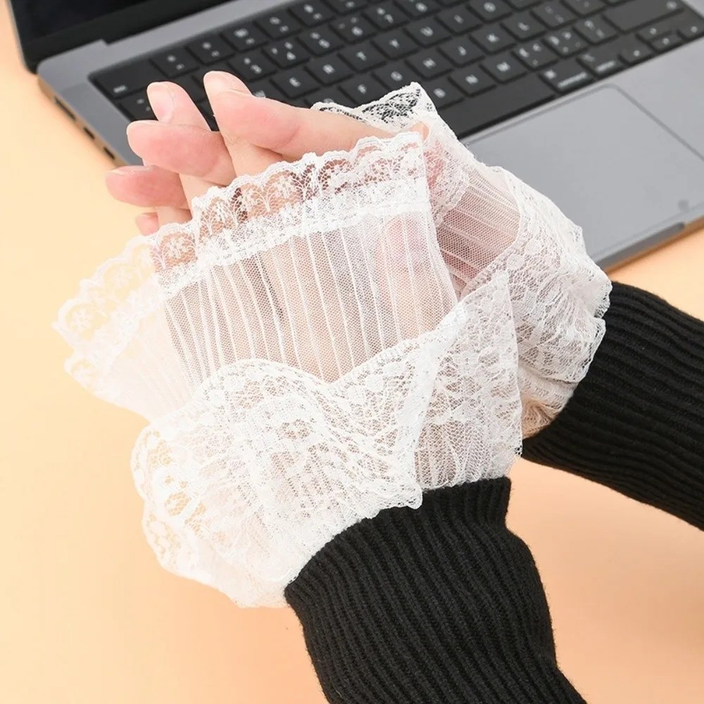 

Fashion Double-Layer Lace Ruffled Horn Cuffs Wristband Decorative White Coat Decorative Sleeves Detachable Wristbands Women