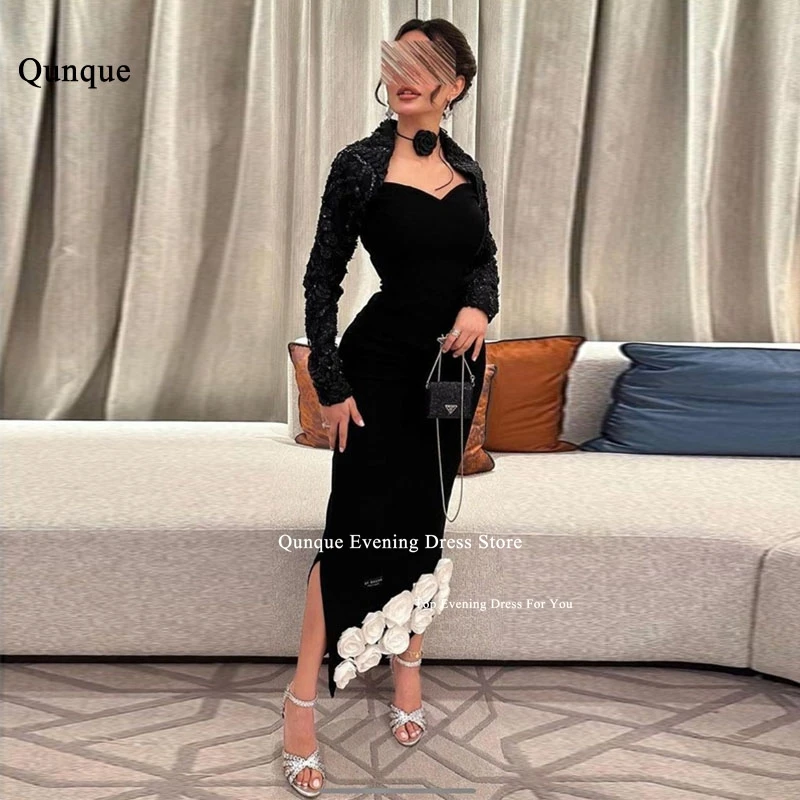 Qunque 3D Flowers Velour Mermaid Evening Dresses Vestidos De Fiesta Jacket Appliques Sexy Slit Sweetheart Customized Prom Gowns