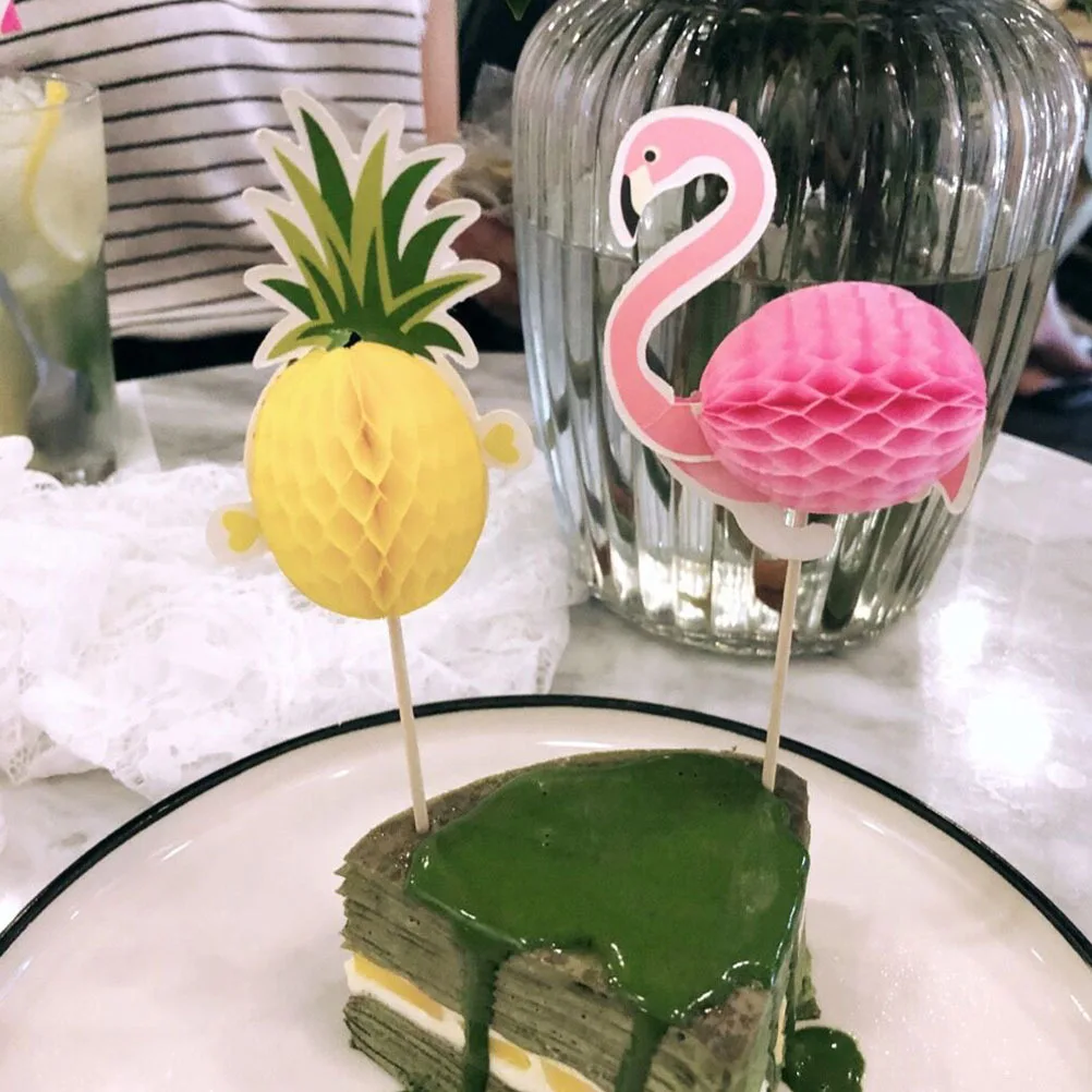 

50pcs 3D Flamingo Toppers Hawaii Party Cake Picks Cupcake Fruit Food Toppers Creative Tropical Party Decor 3D Flamingo Cake