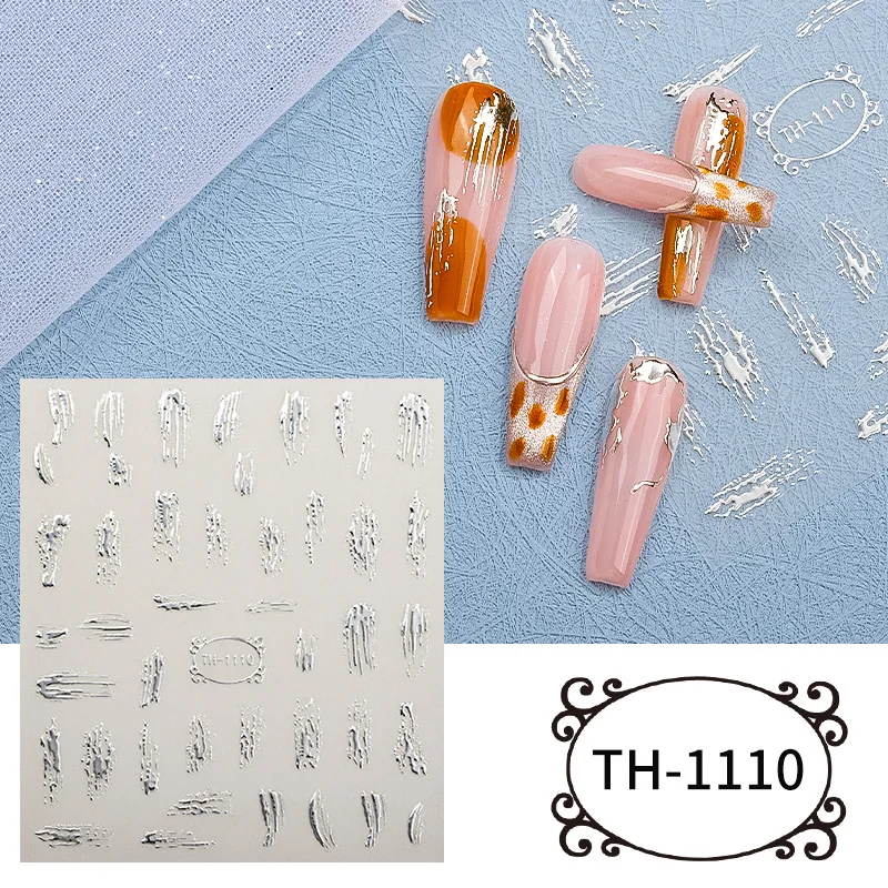 Metal Line 3D Nail Stickers Sliver French Curved Stripe Lines Laser Marble Tape Swirl Sliders Manicure Adhesive Nail Gel Decals
