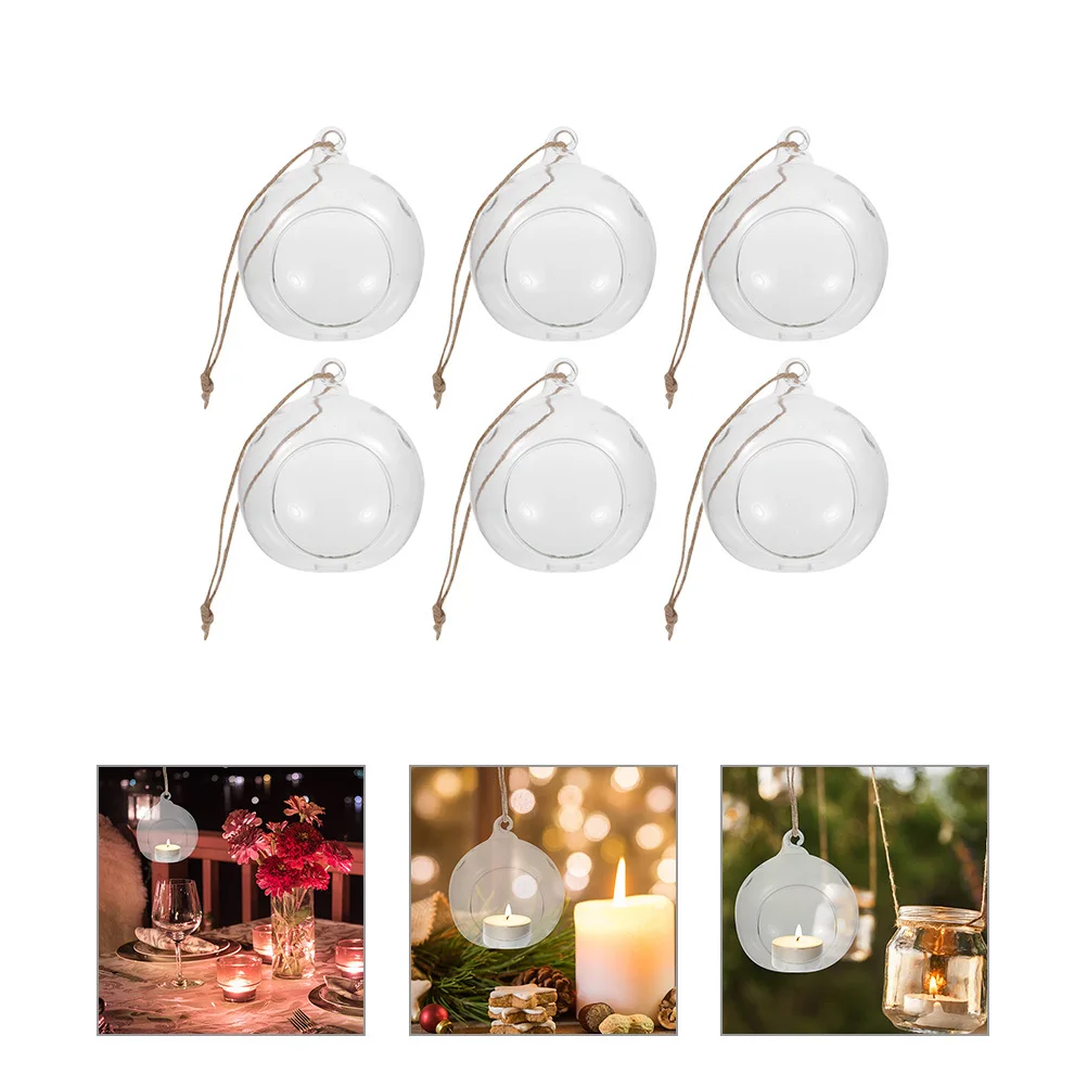 6 Buah Tempat Gantung Bola Kaca untuk Dekorasi Liburan, Tempat Lilin Teh dengan Bukaan Besar, Aman, Kokoh, dan Tahan Lama