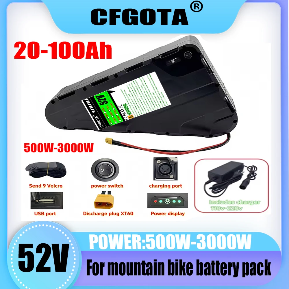 52V Triangle Battery 20AH-100AH Large Capacity, Built in BMS Protection, Airfreight, Application 500W-2000W