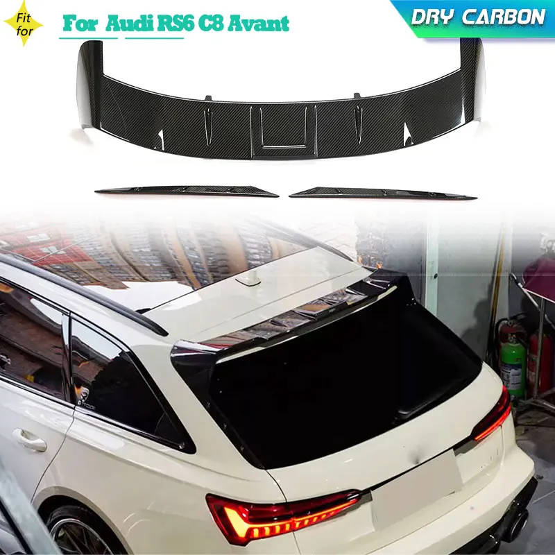 Prepreg Dry Carbon Car Rear Roof Spoiler Wings for Audi RS6 C8 Avant Wagon 4-Door 2019-2021 Rear Spoiler Window Roof Wings