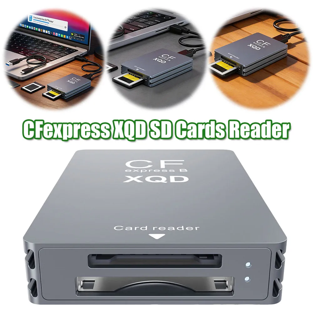 

Адаптер для карт CF Express 10 Гбит/с с USB-C на USB A/C, 3-в-1, для чтения карт CFexpress Type B, совместимый с Windows XP/Vista/Mac