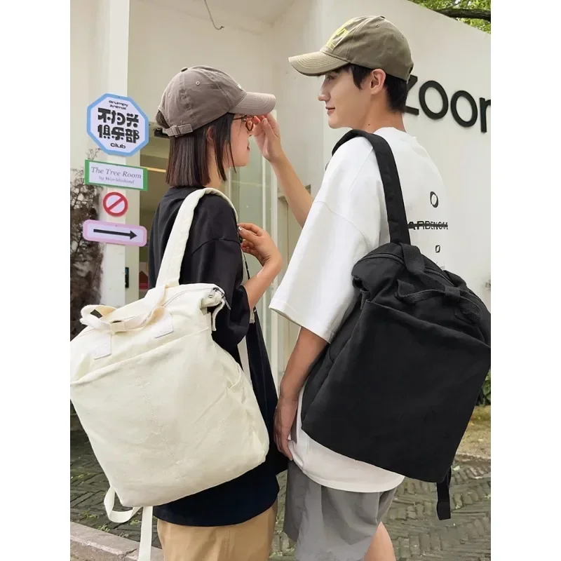 Simple Solid Canvas School Bag High Capacity Backpacks Practical Hand Bags 2024 Hot Sale Bags for Girls and Boys Mochila