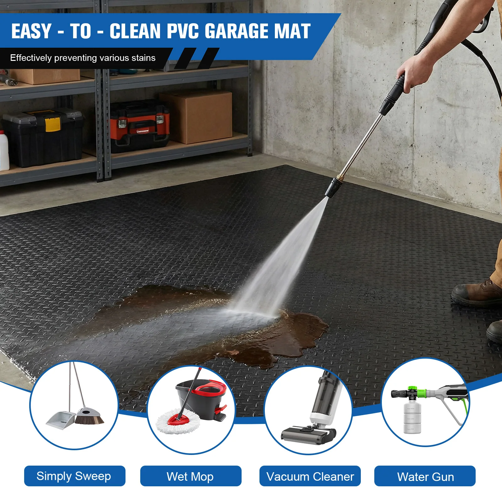 

7.9x21/32.8 FT Garage Mat 2.5mm Garage Shop Parking Mat Diamond Plate PVC for Truck Trailer SUVs Van Golf Cart Motorcycle