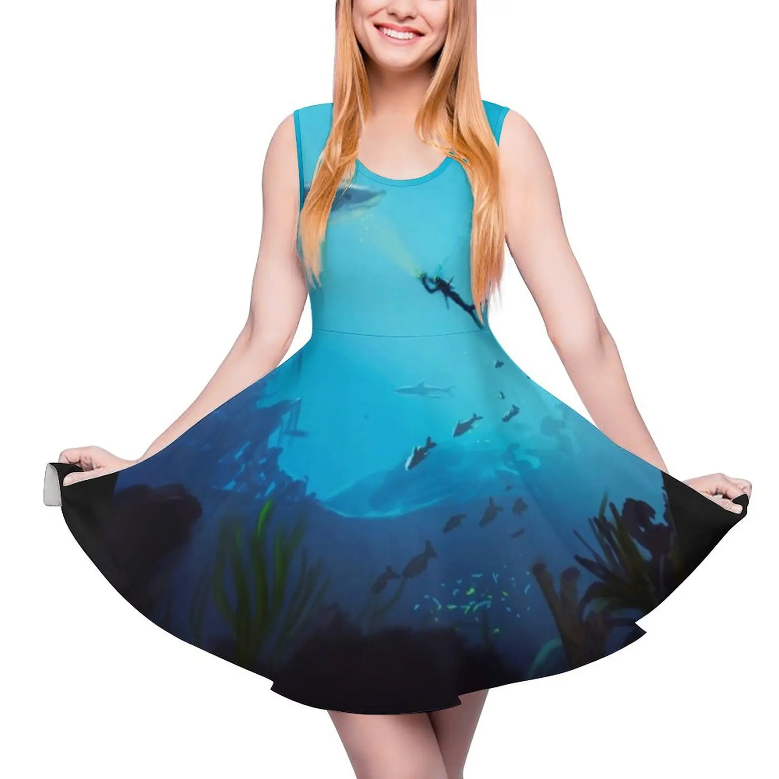 

underwater shark and diver Sleeveless Dress women dresses dresses summer woman 2024
