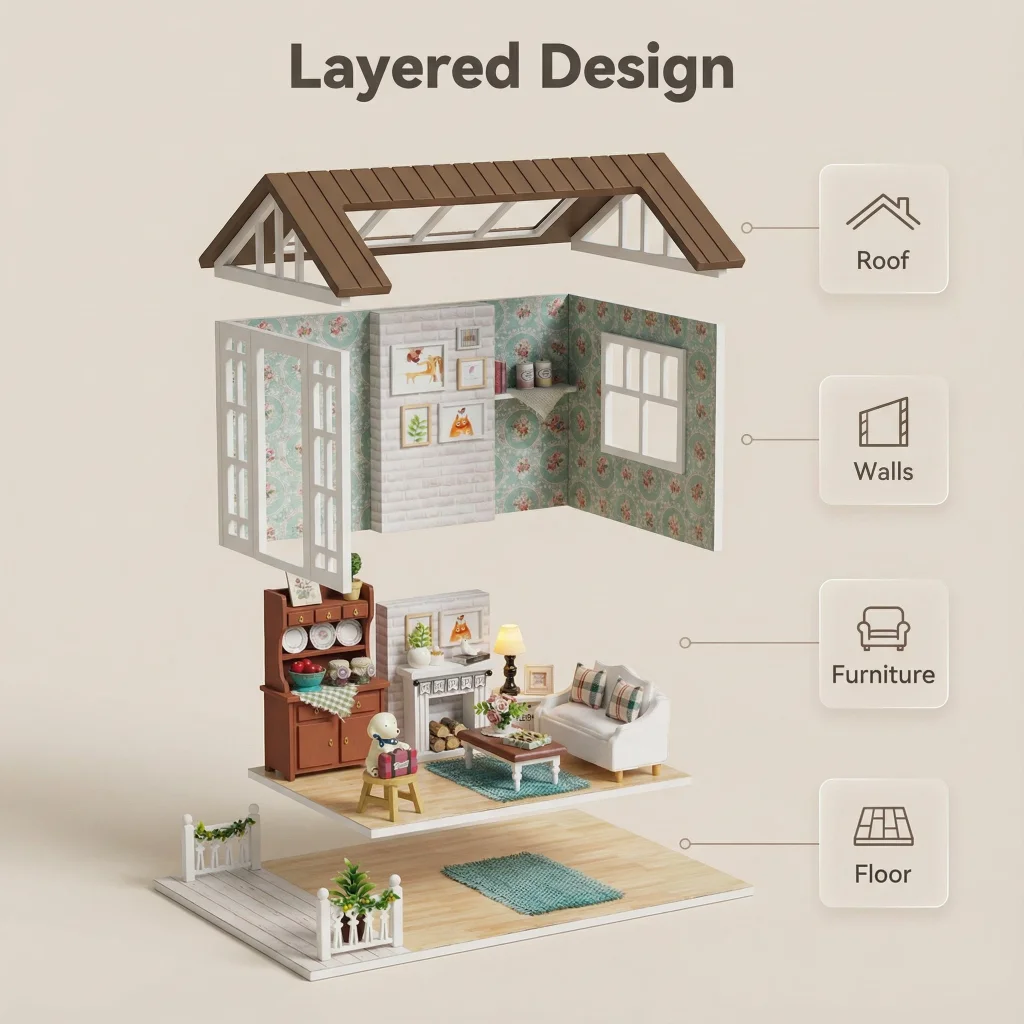 OUZEY ثلاثية الأبعاد خشبية لتقوم بها بنفسك "الأيام القديمة الجيدة" مجموعة نماذج منزلية-مبتكرة مصغرة خمر غرفة الحرفية للمراهقين الكبار ديكور المنزل هدية #5